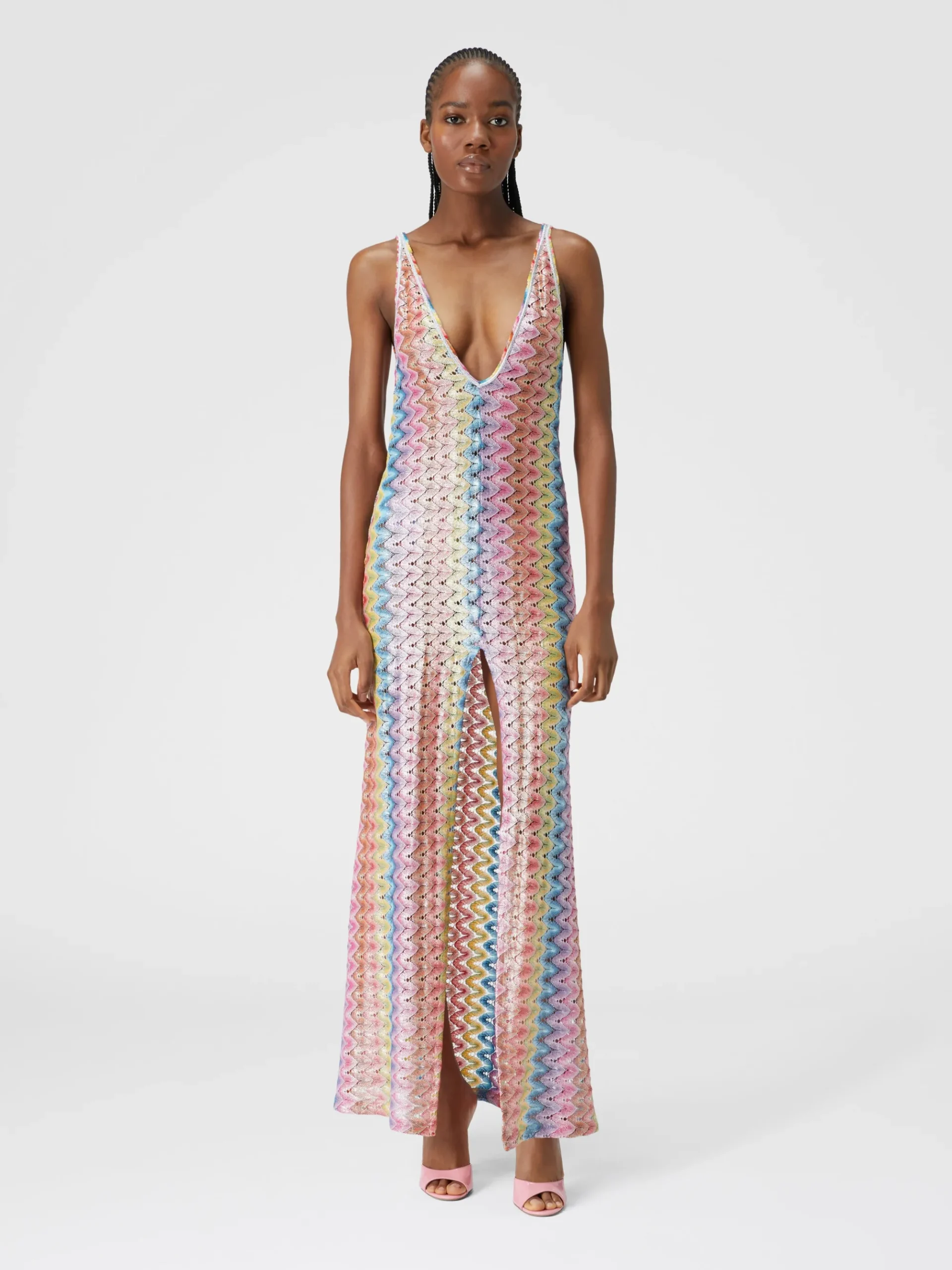 Long cover-up dress with V-neckline and slit
