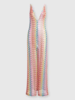Long cover-up dress with V-neckline and slit