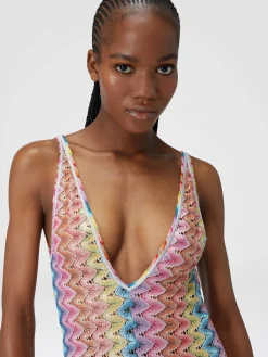 Long cover-up dress with V-neckline and slit