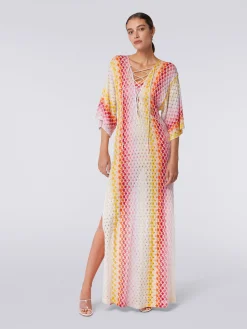 Long dégradé lace-effect cover up kaftan with lurex