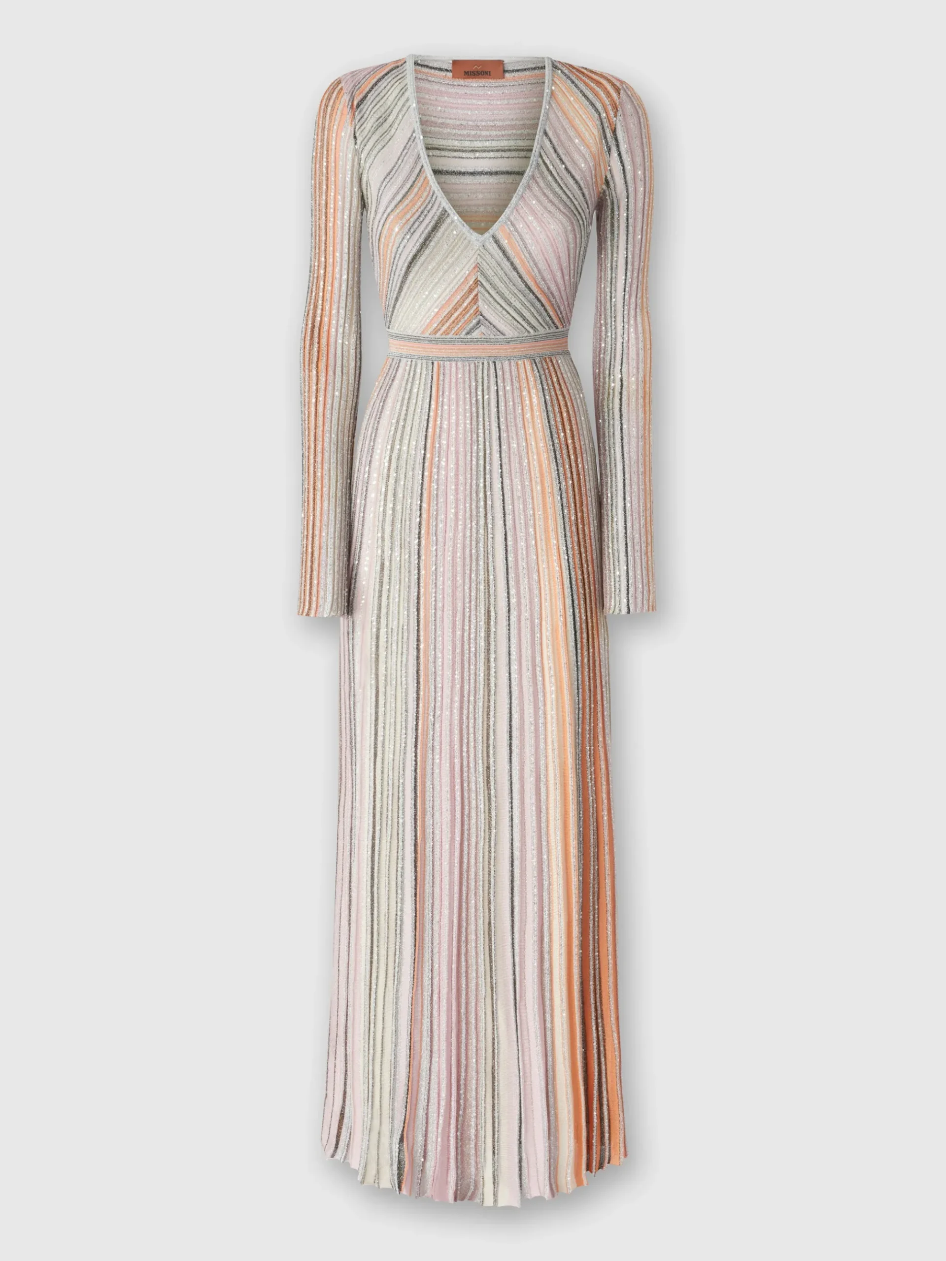 Long dress in lamé pleated knit