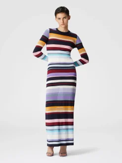 Long dress in striped stockinette stitch
