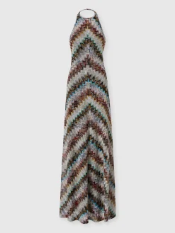Long dress in zig zag lamé viscose blend