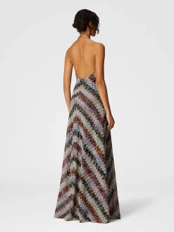 Long dress in zig zag lamé viscose blend