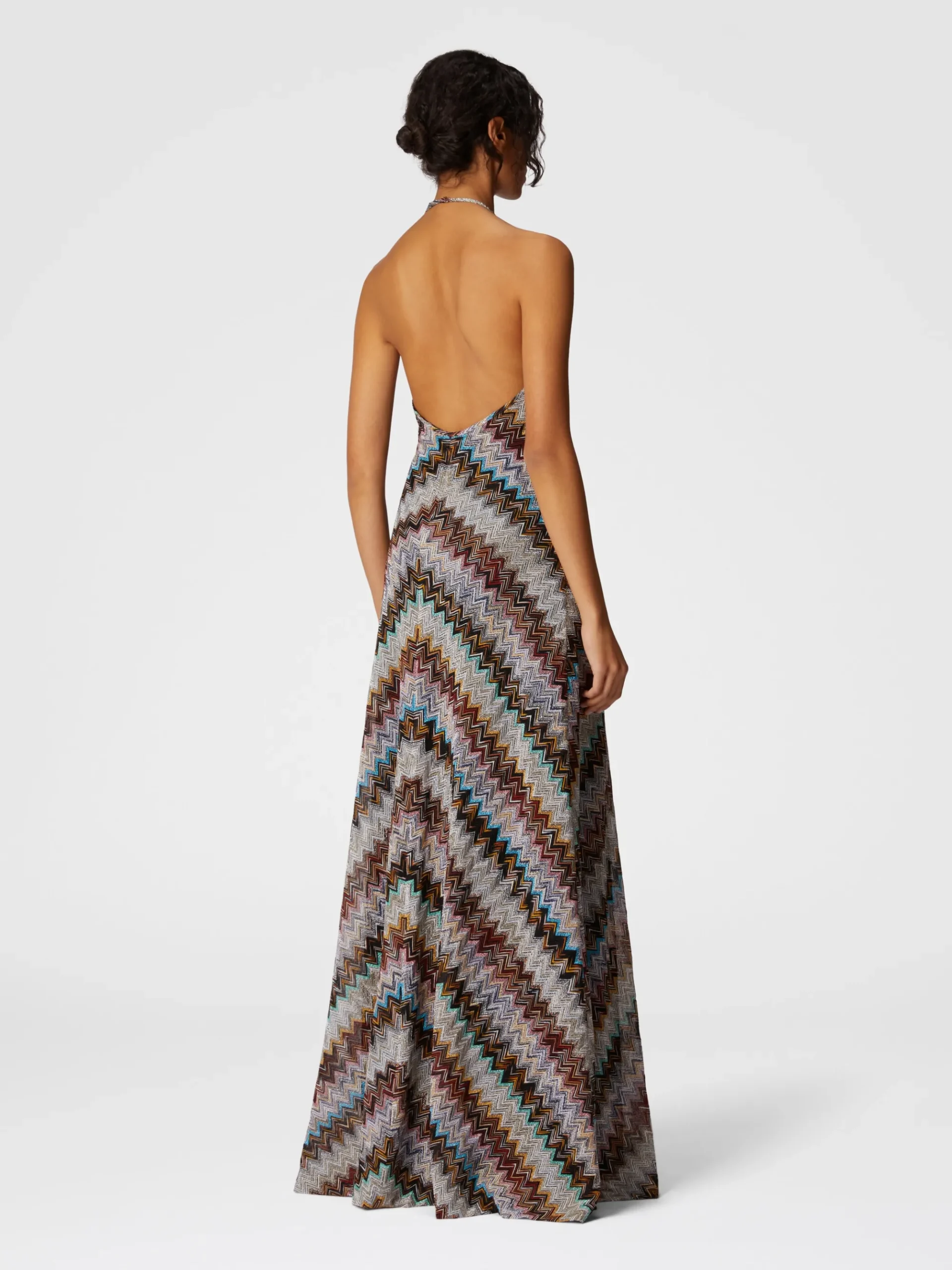 Long dress in zig zag lamé viscose blend