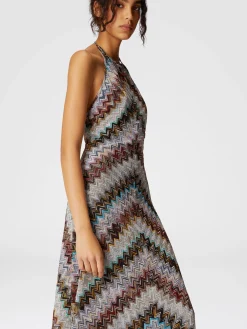 Long dress in zig zag lamé viscose blend