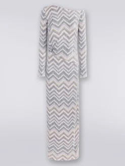 Long dress in zigzag knit with sequin appliqué