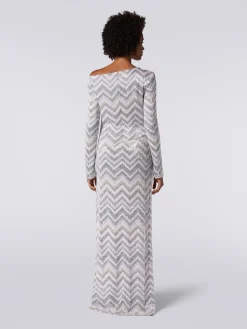 Long dress in zigzag knit with sequin appliqué