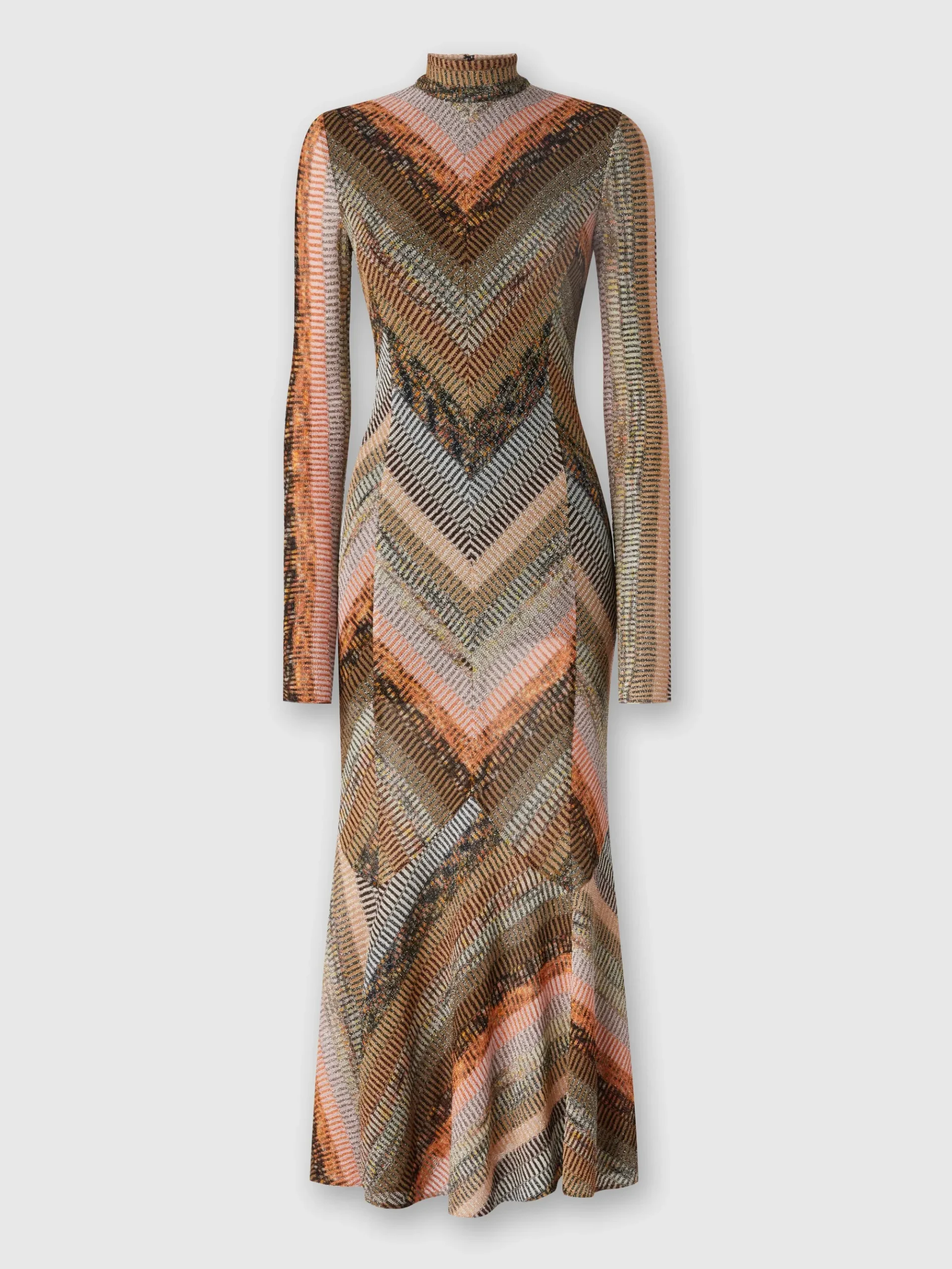 Long dress with flared hem and mock neck with zip