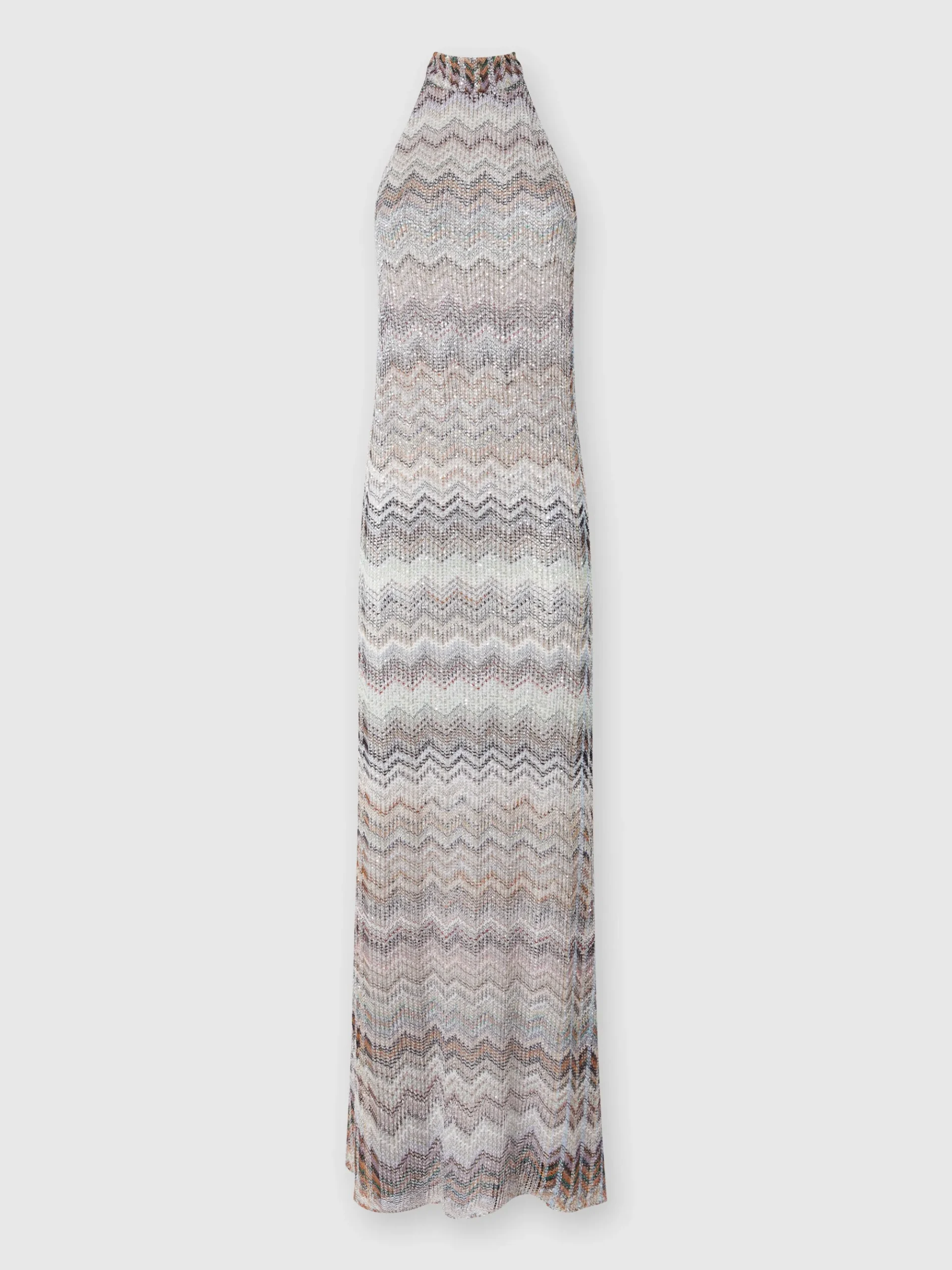 Long dress with halter neckline in lamé viscose blend