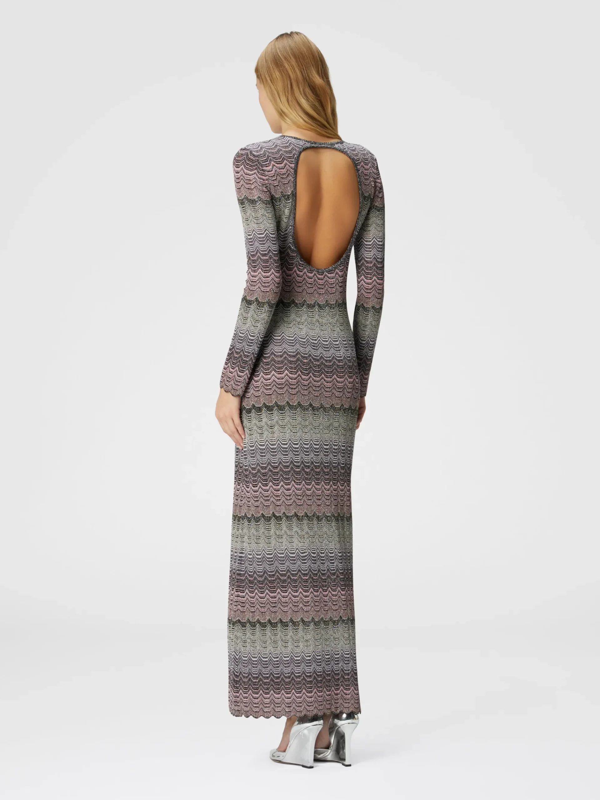 Long dress with lamé Greek motif