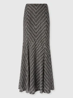 Long flared skirt in zig zag lamé viscose blend