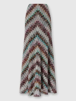 Long flared skirt with lamé slub zigzag motif
