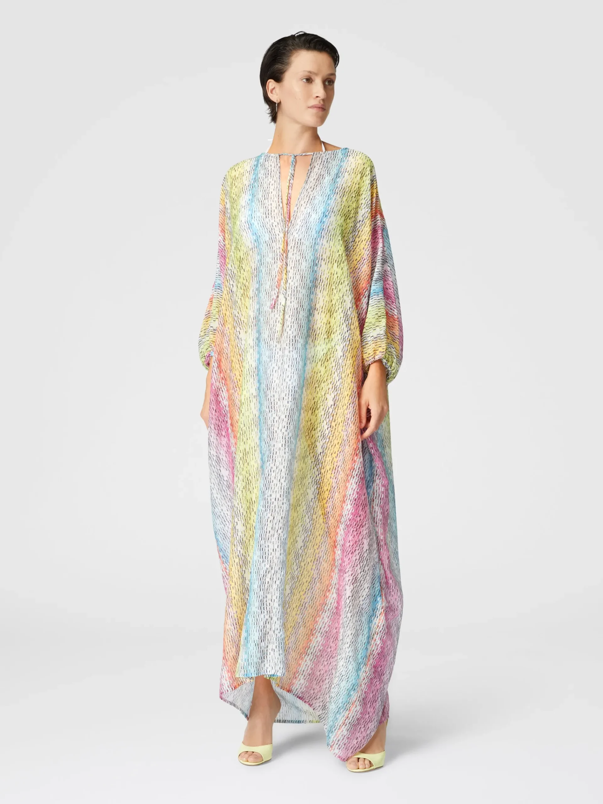 Long kaftan in printed cotton and silk blend