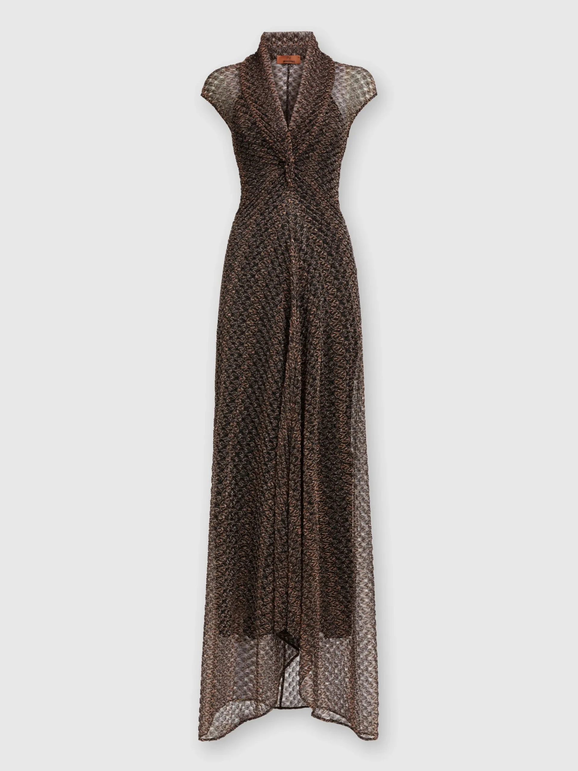 Long lamé lace dress with torchon neckline