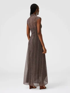 Long lamé lace dress with torchon neckline
