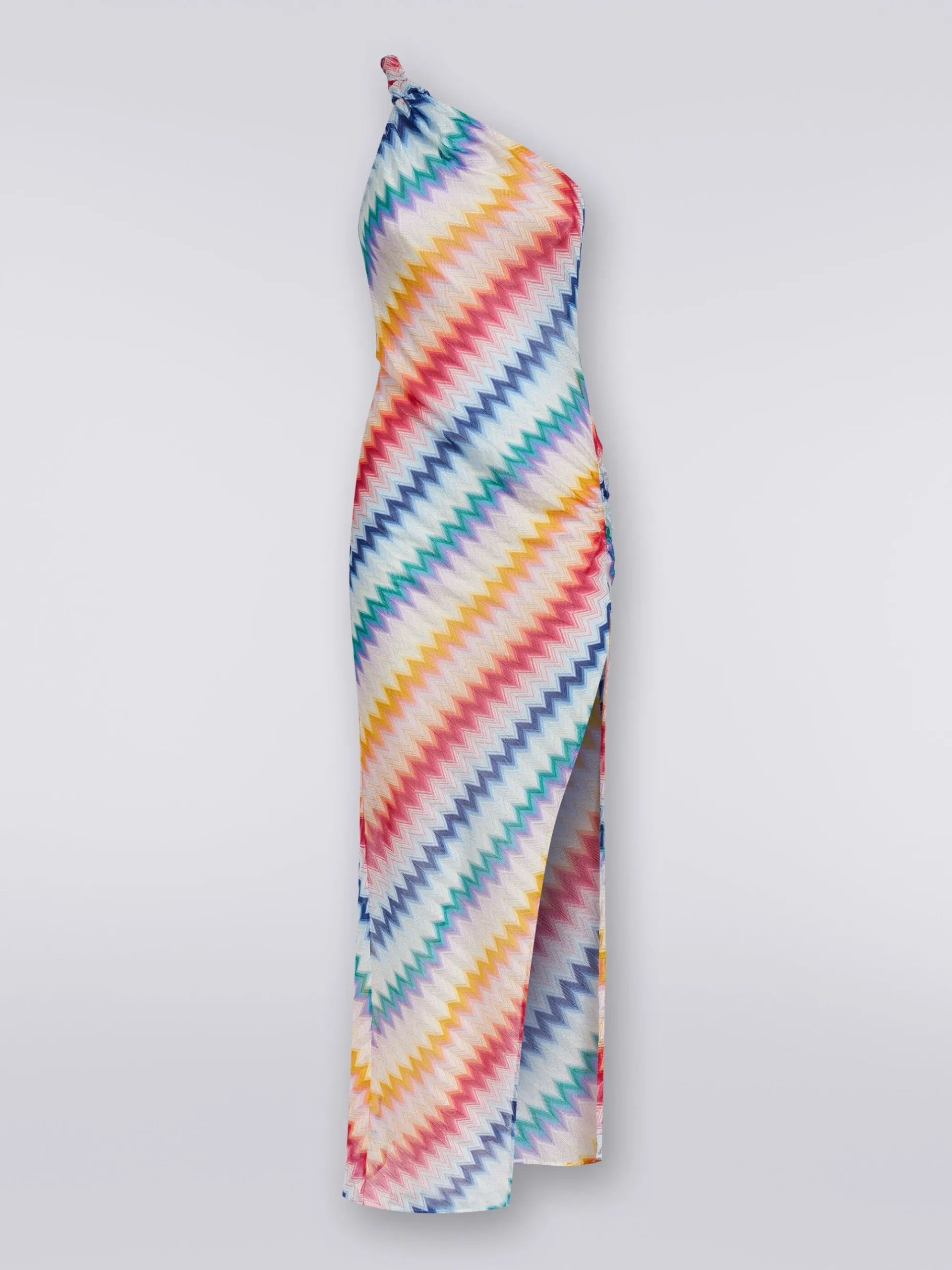Long one-shoulder cover up with zigzag print