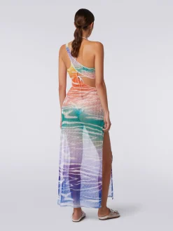 Long one-shoulder tie-dye print cover up dress