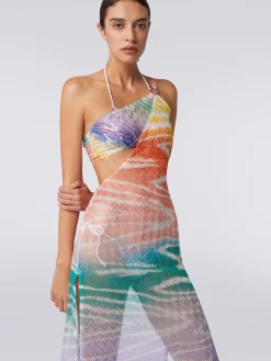 Long one-shoulder tie-dye print cover up dress