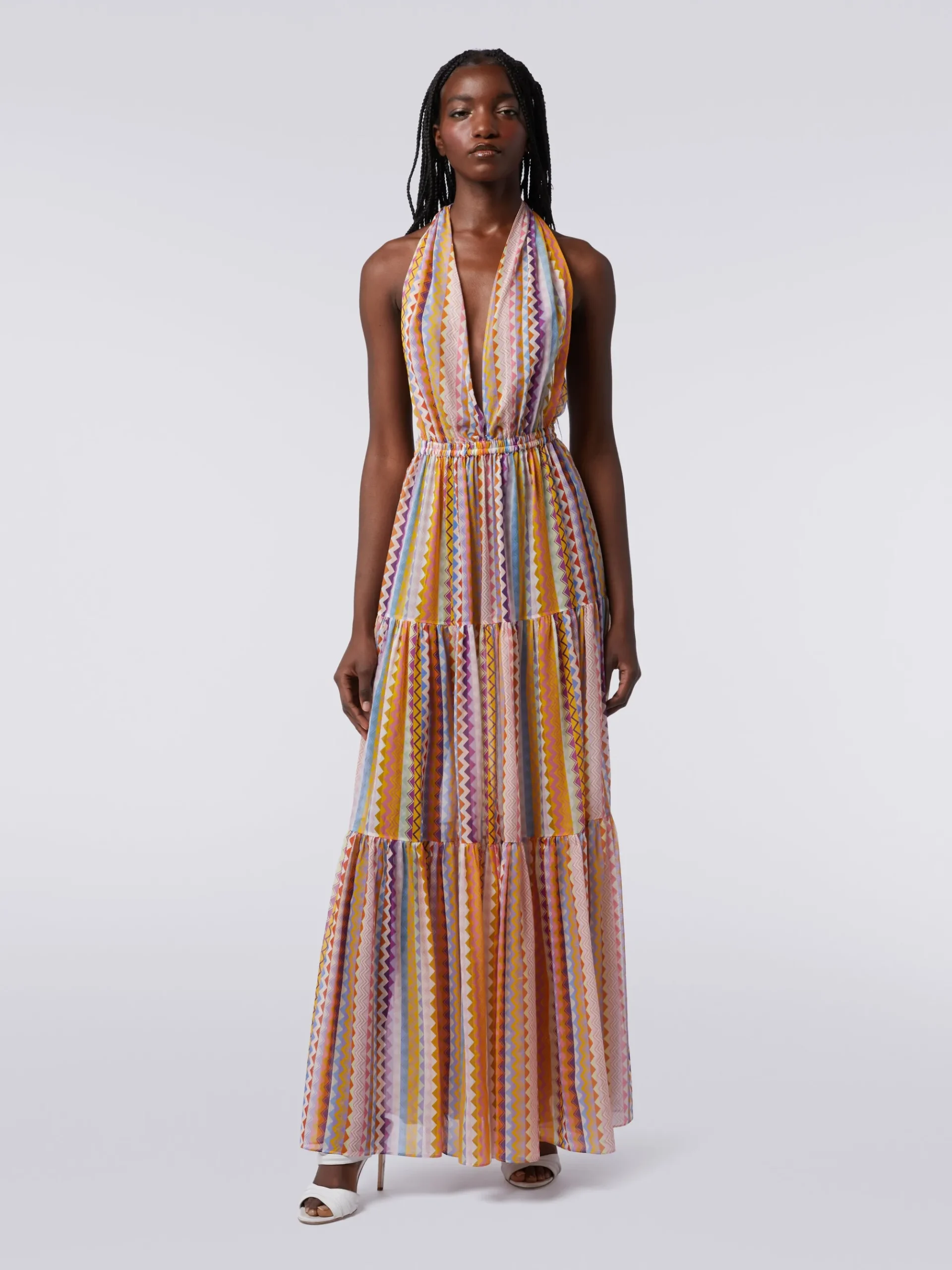 Long printed cotton and silk cover-up dress