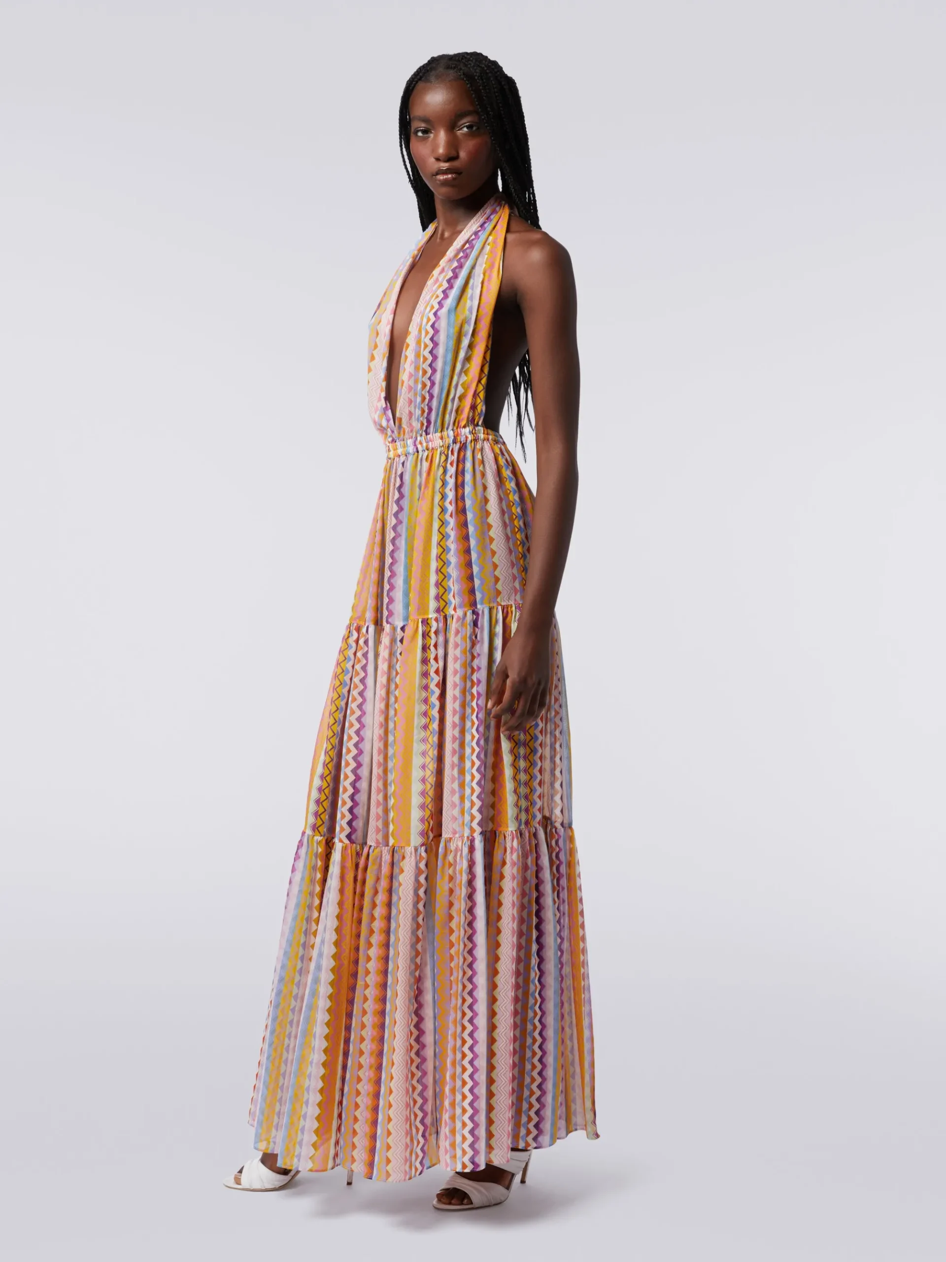 Long printed cotton and silk cover-up dress