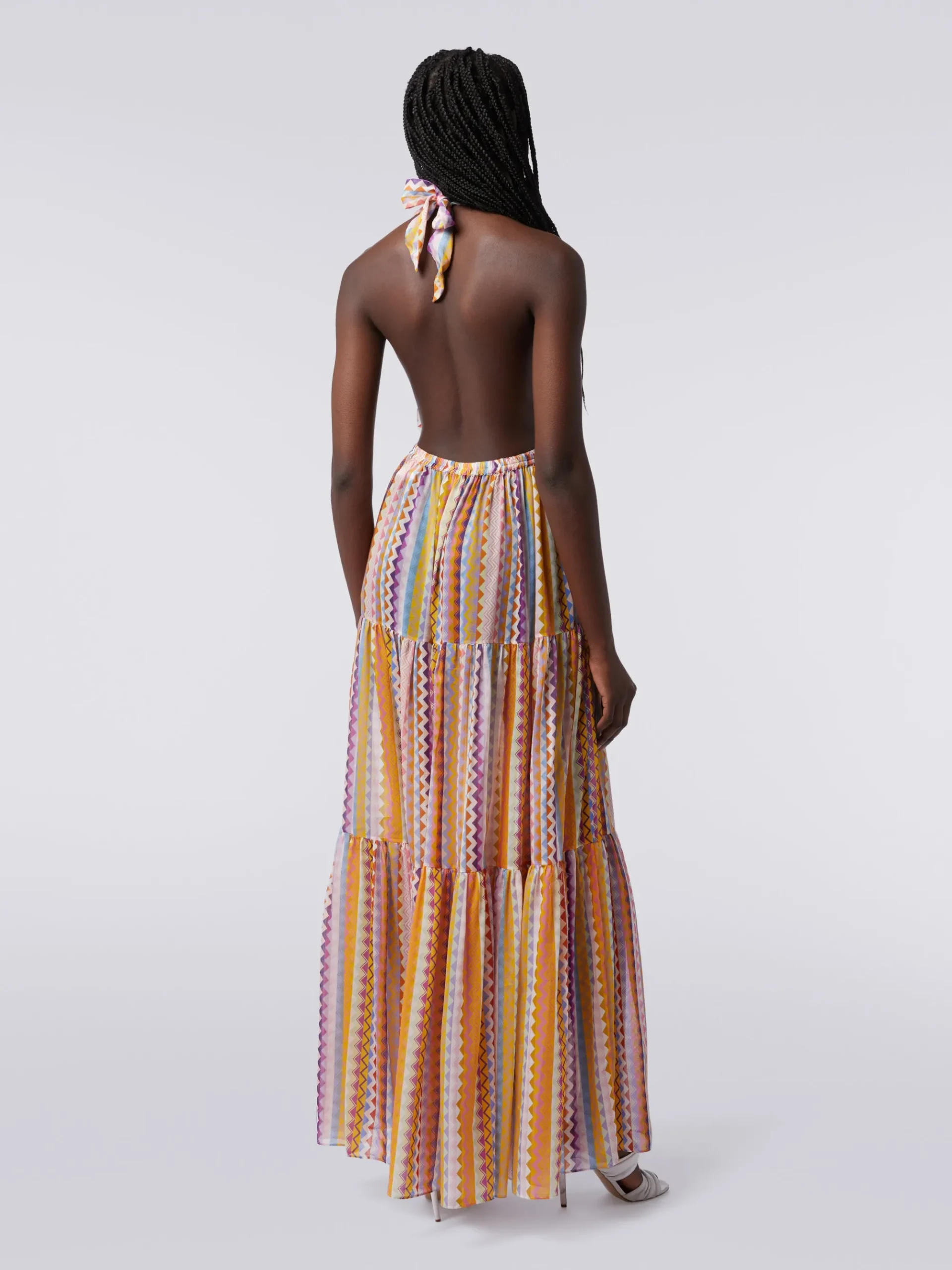 Long printed cotton and silk cover-up dress