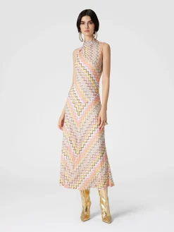 Long sleeveless dress with gathered neckline