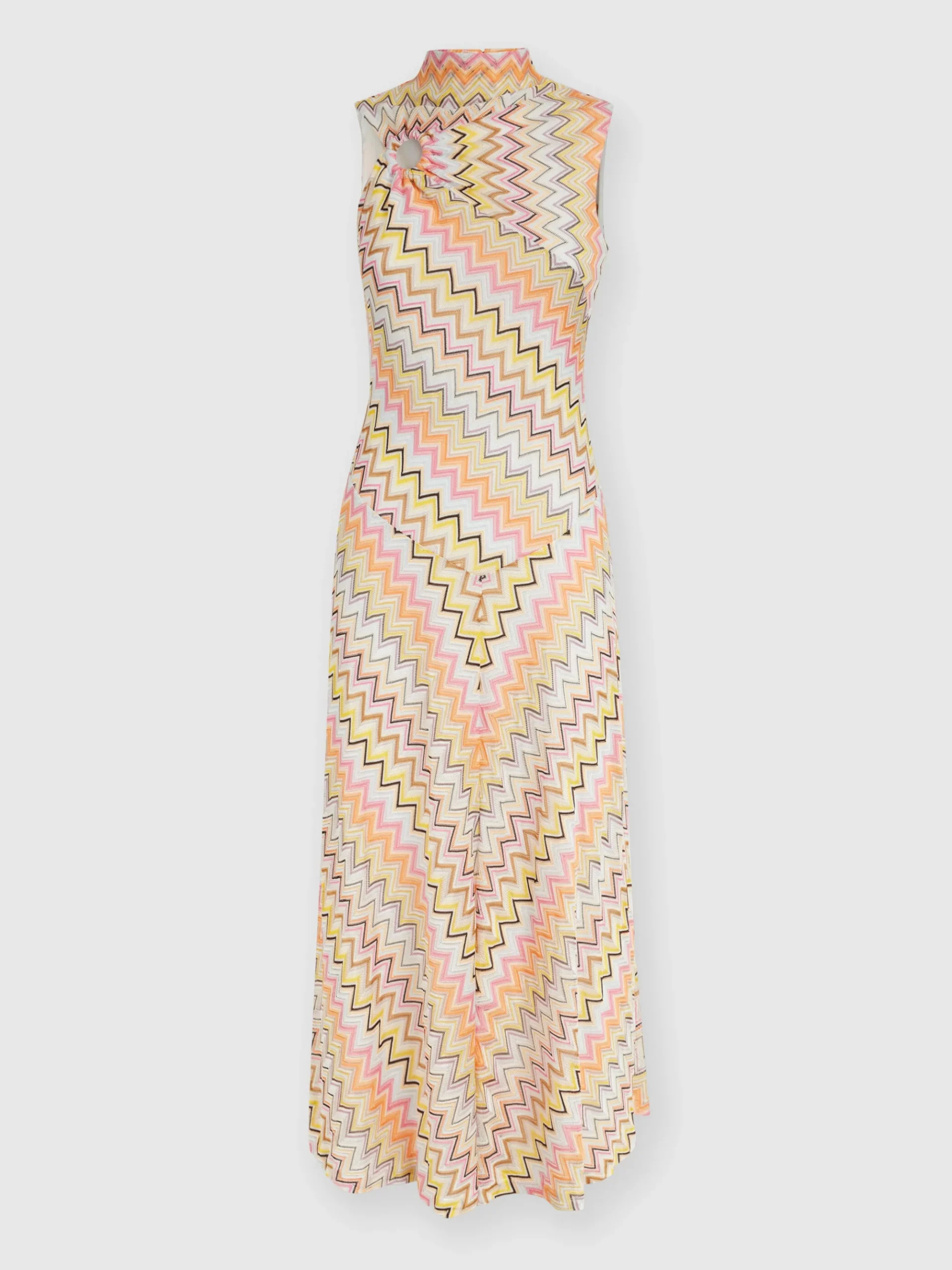 Long sleeveless dress with gathered neckline