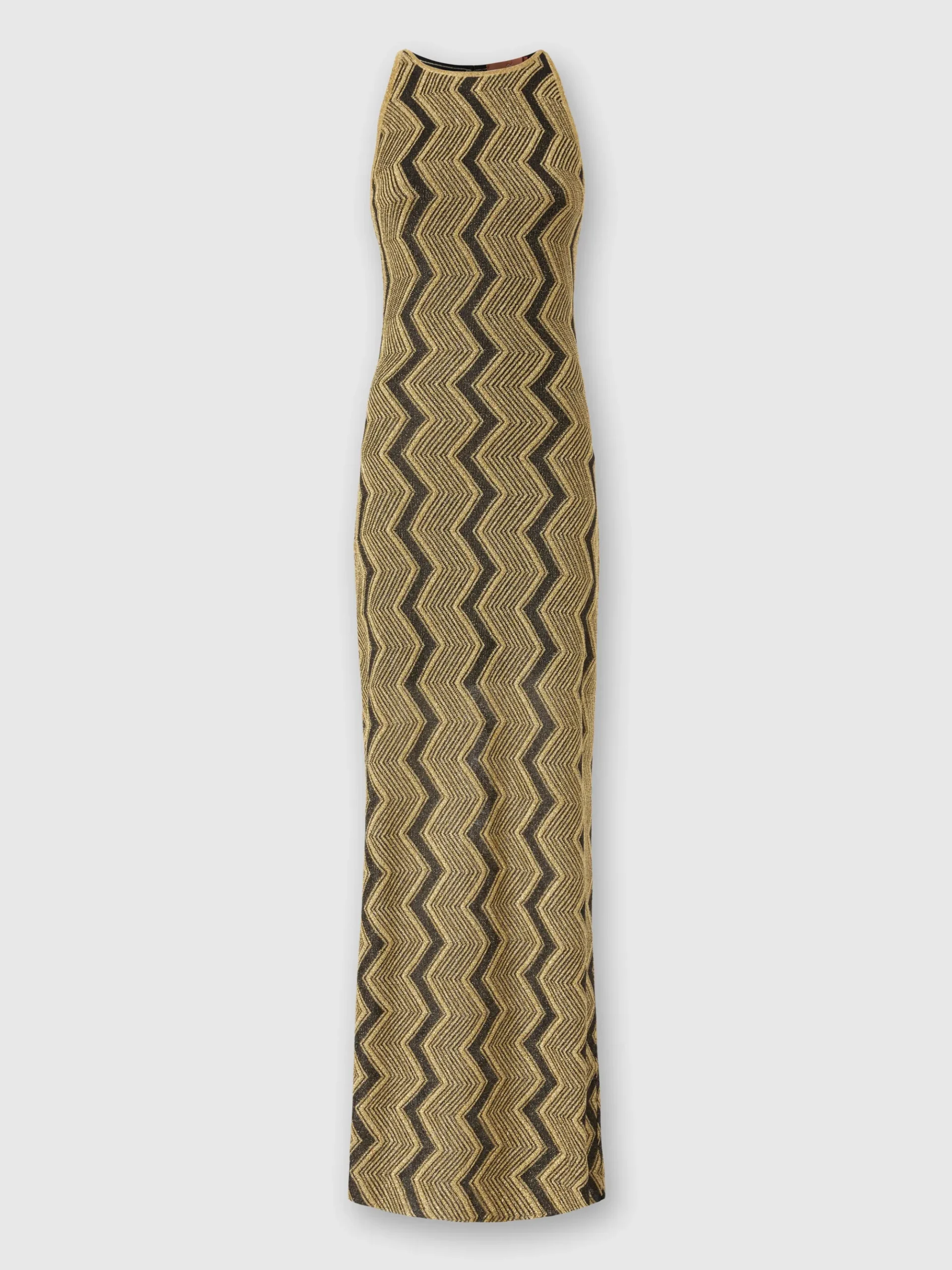 Long sleeveless dress with zigzag lamé pattern