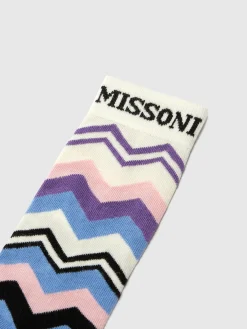 Long socks in zig zag cotton blend with logo