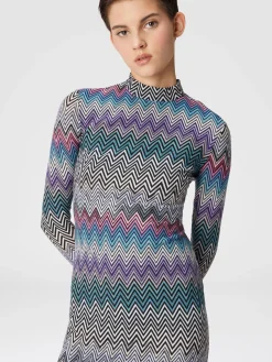 Long turtleneck dress in zig zag wool