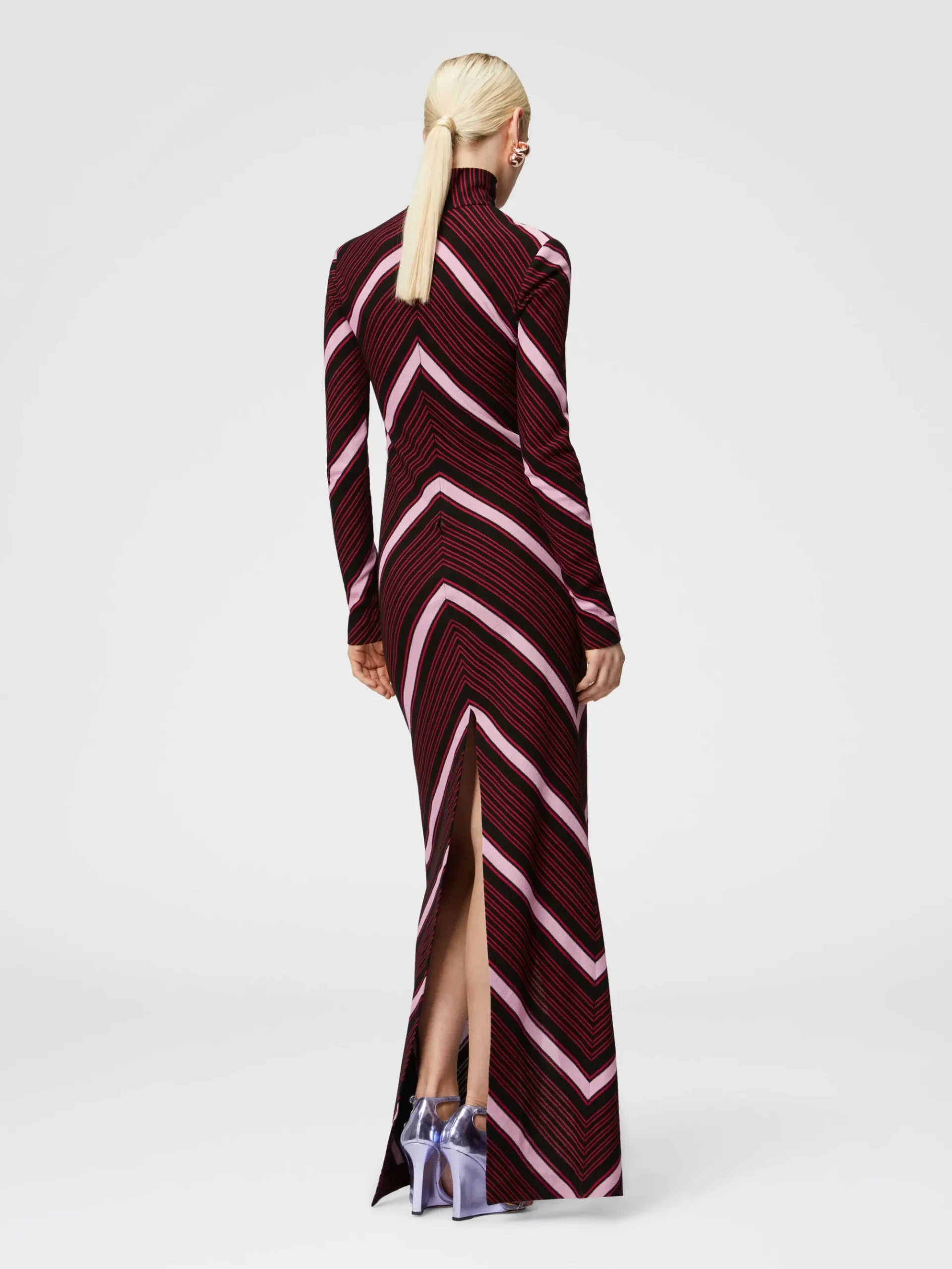 Long turtleneck dress with deep central slit