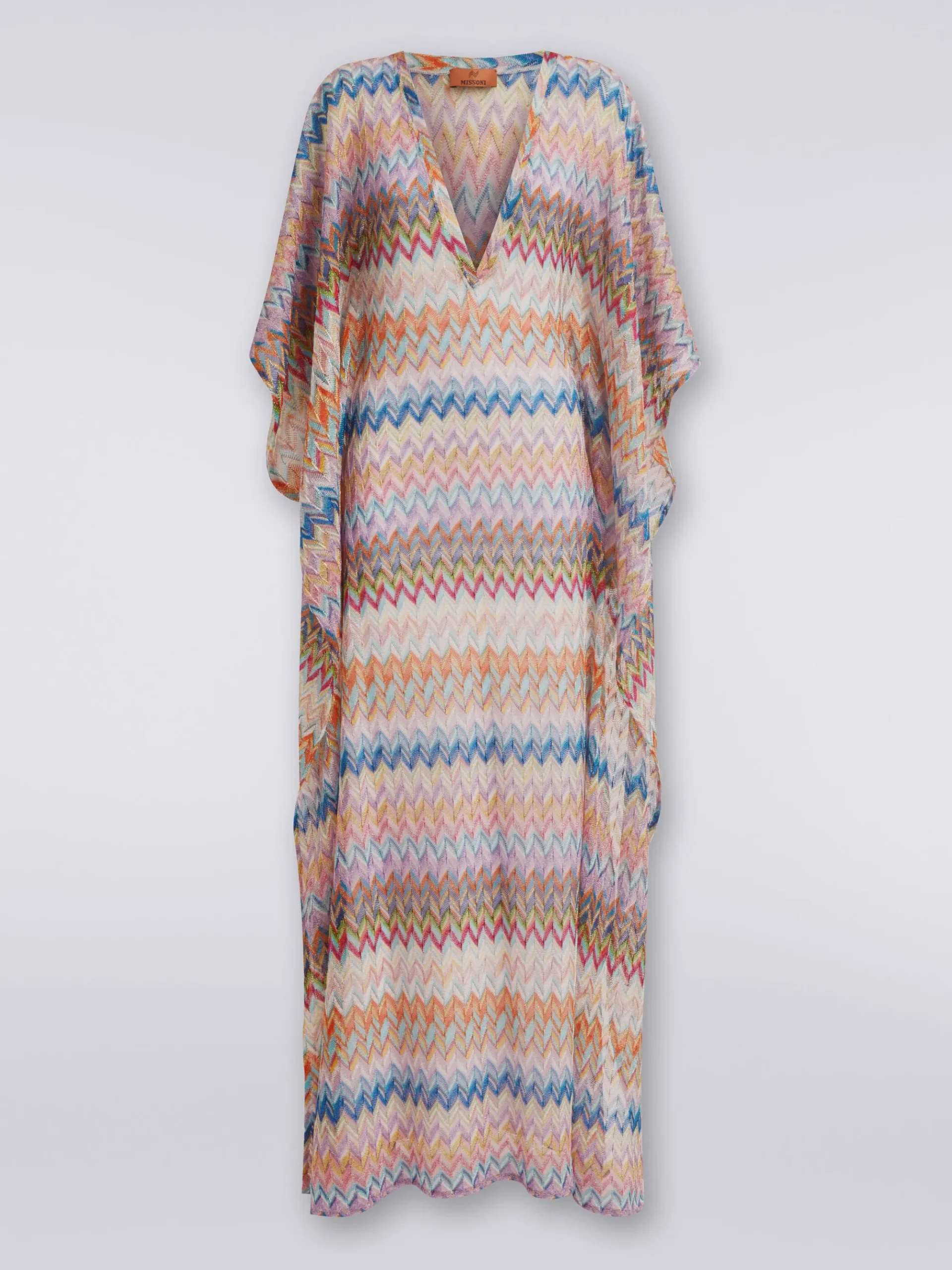 Long V-neck cover-up kaftan with lurex