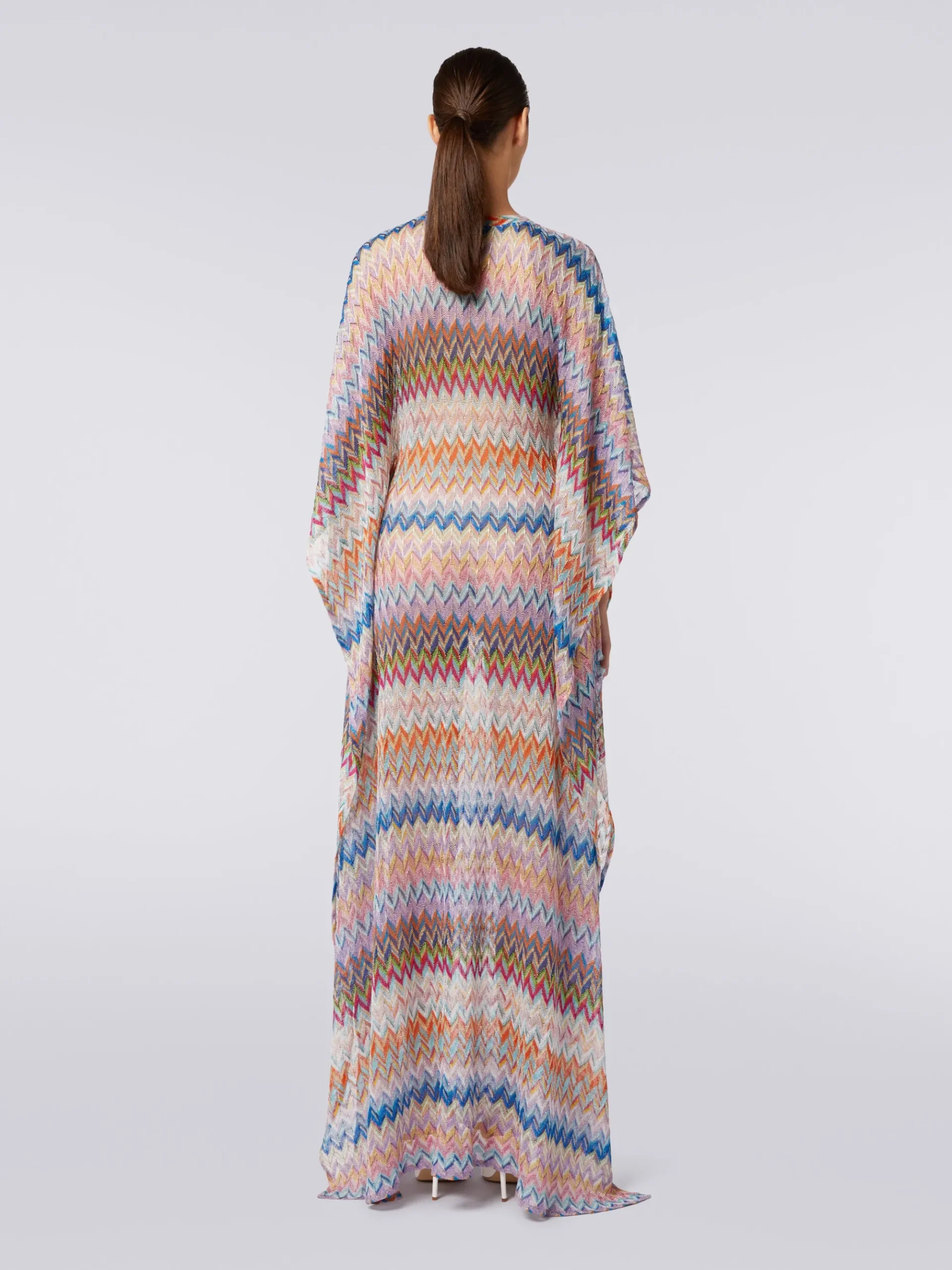 Long V-neck cover-up kaftan with lurex