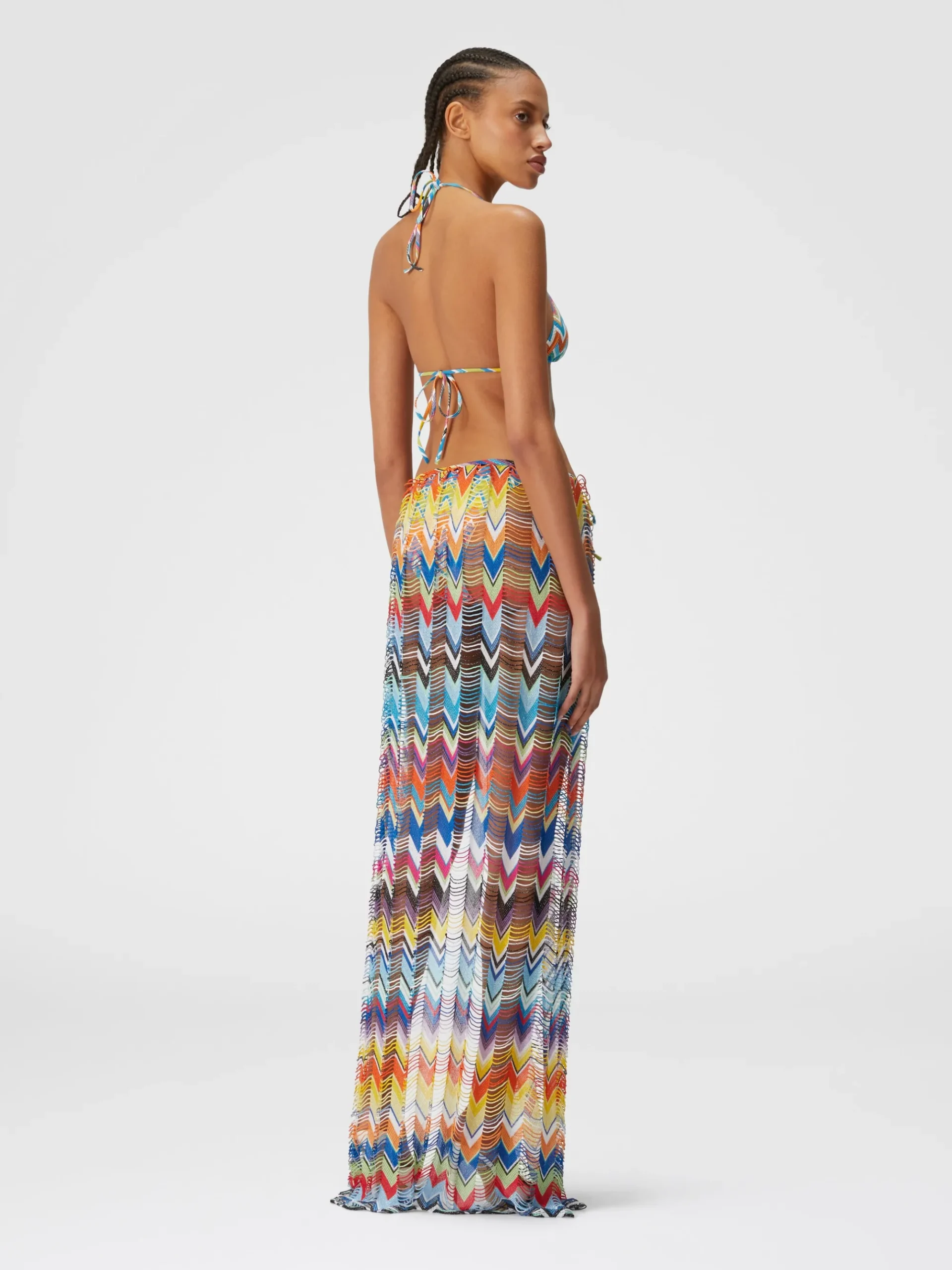 Long wide weave cover-up skirt with lurex