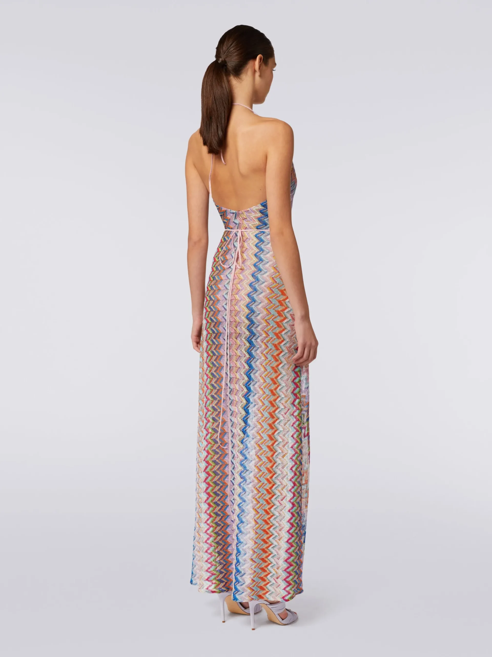 Long wrap-around cover-up with chevron pattern and lurex