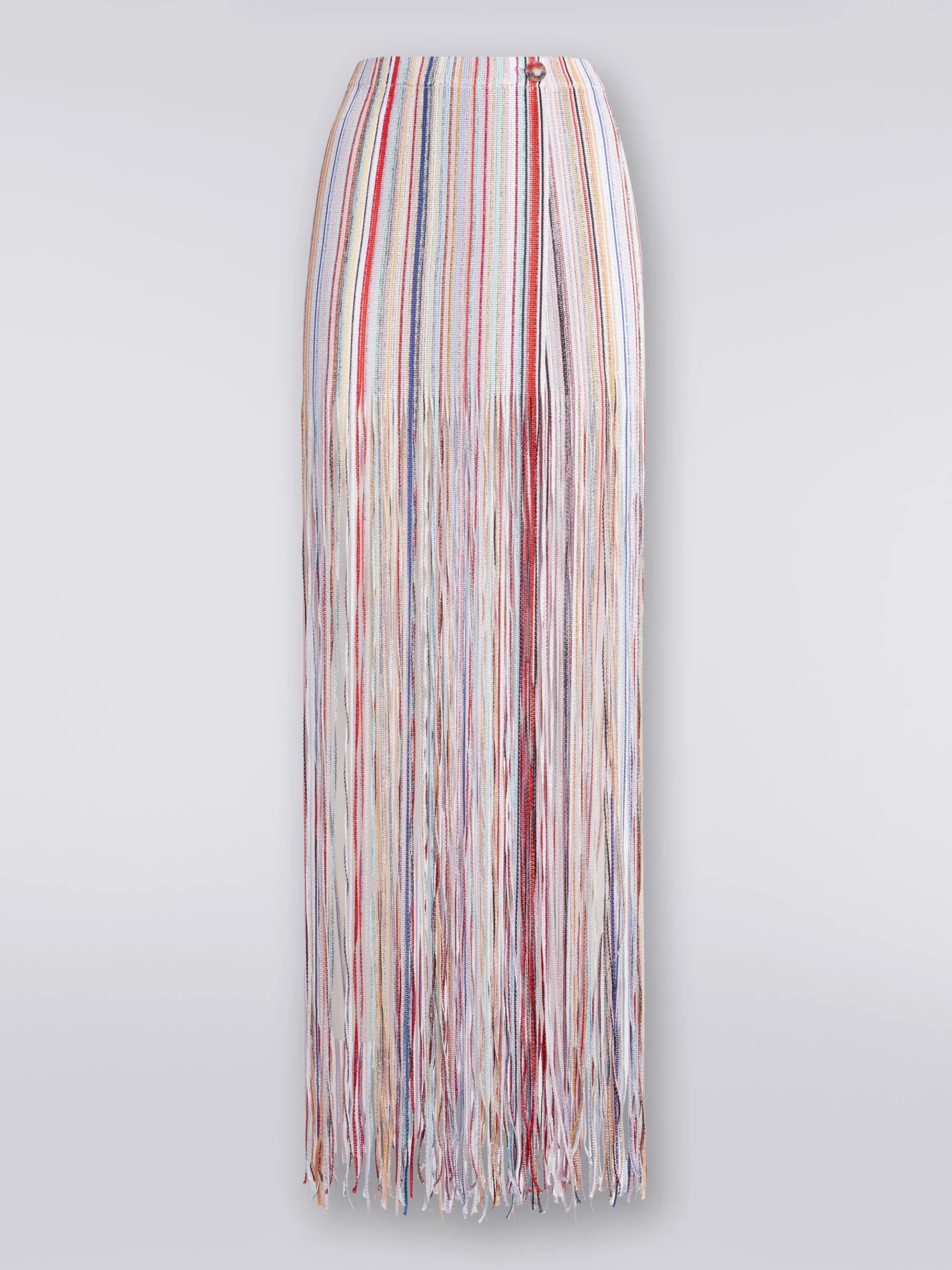 Long wrap-around skirt with fringes and lurex