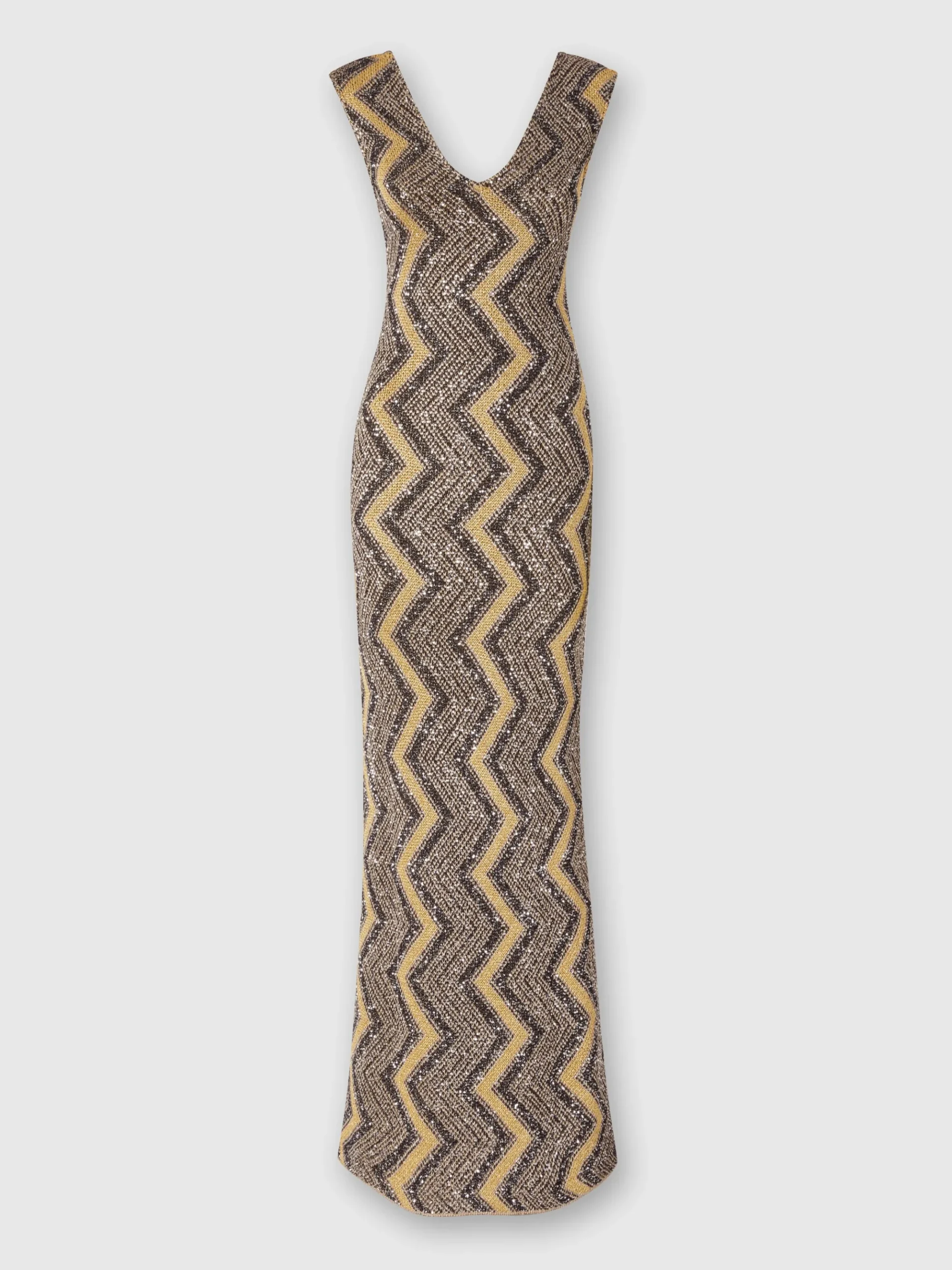 Long zig zag dress with plunging neckline and sequins