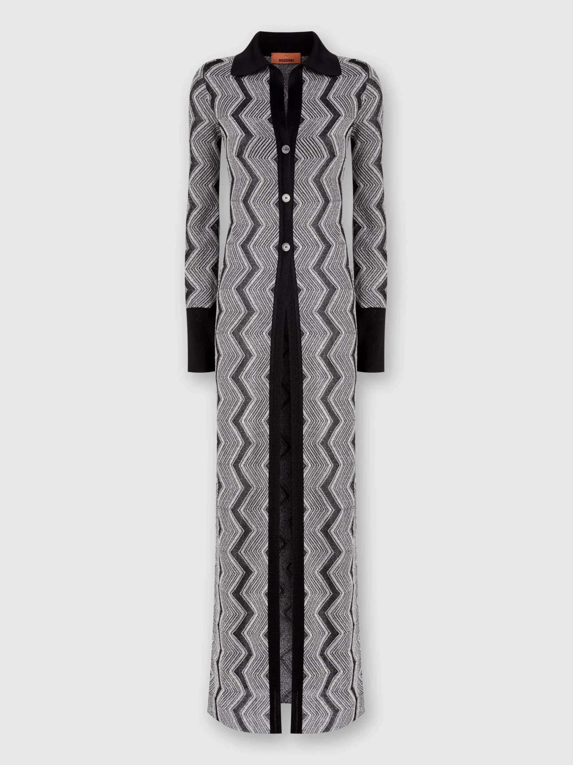 Long zig zag lamé viscose cardigan