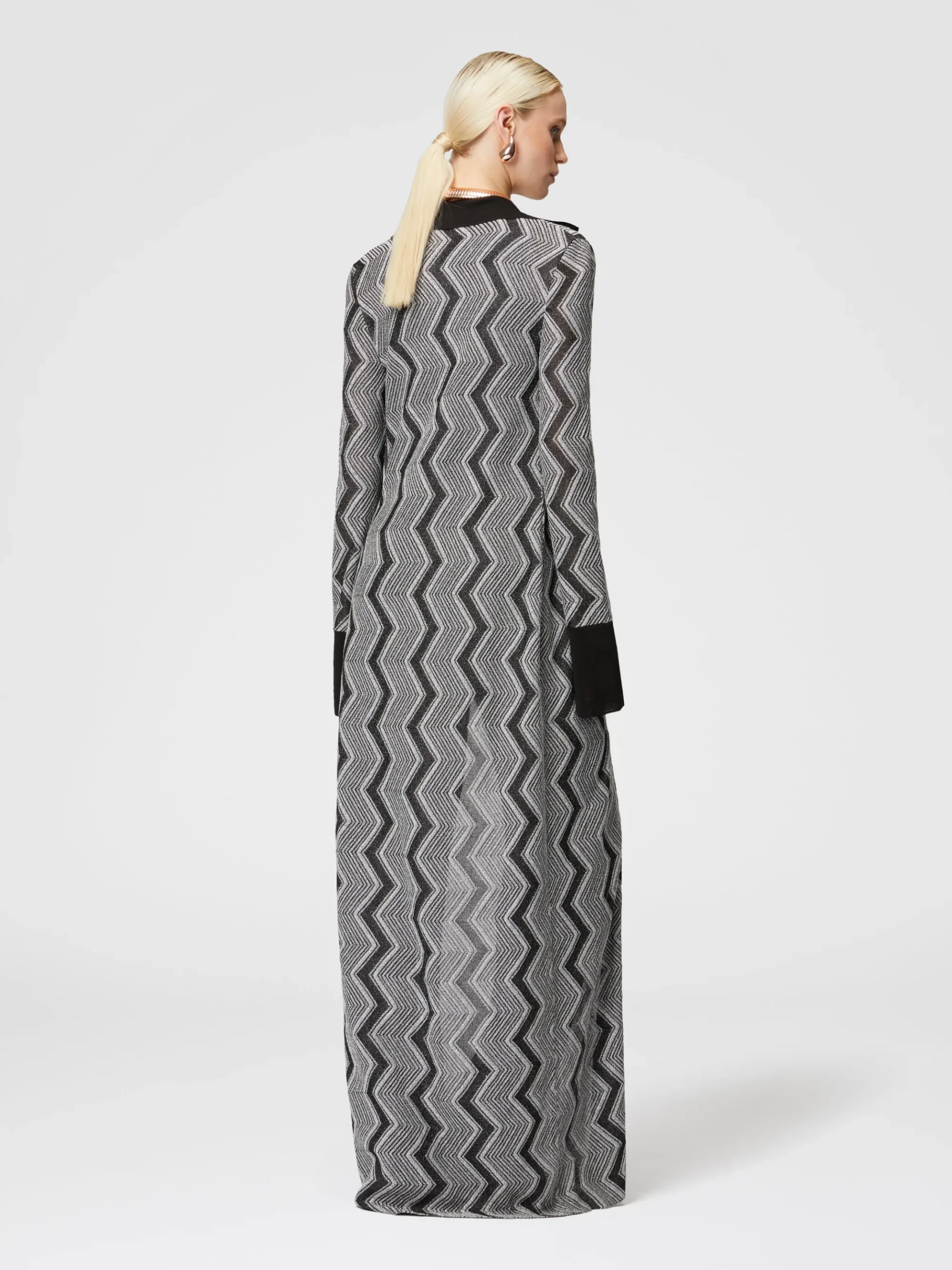 Long zig zag lamé viscose cardigan
