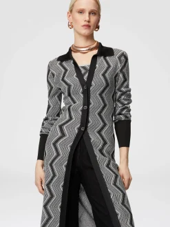 Long zig zag lamé viscose cardigan