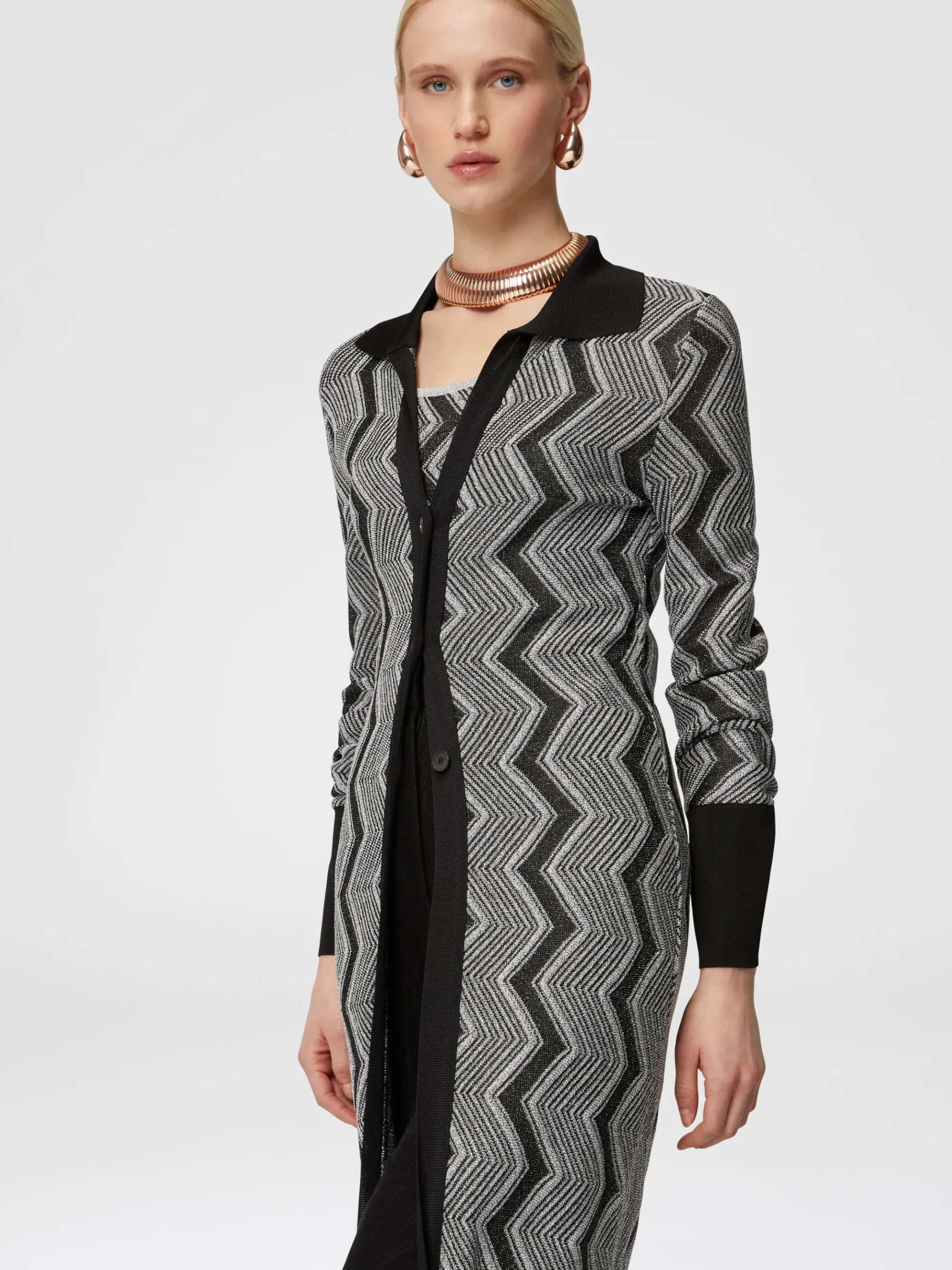 Long zig zag lamé viscose cardigan