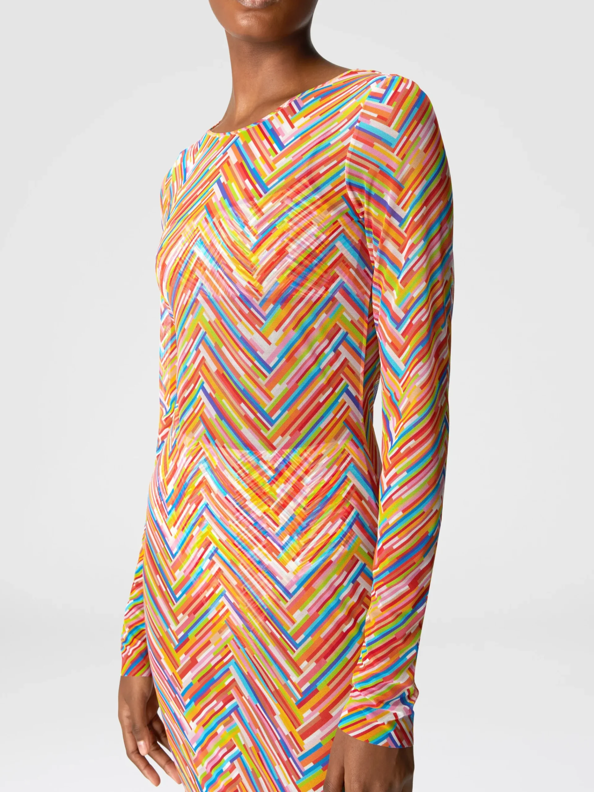 Long-sleeved dress in printed tulle