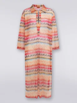 Long-sleeved long chevron viscose tulle cover up