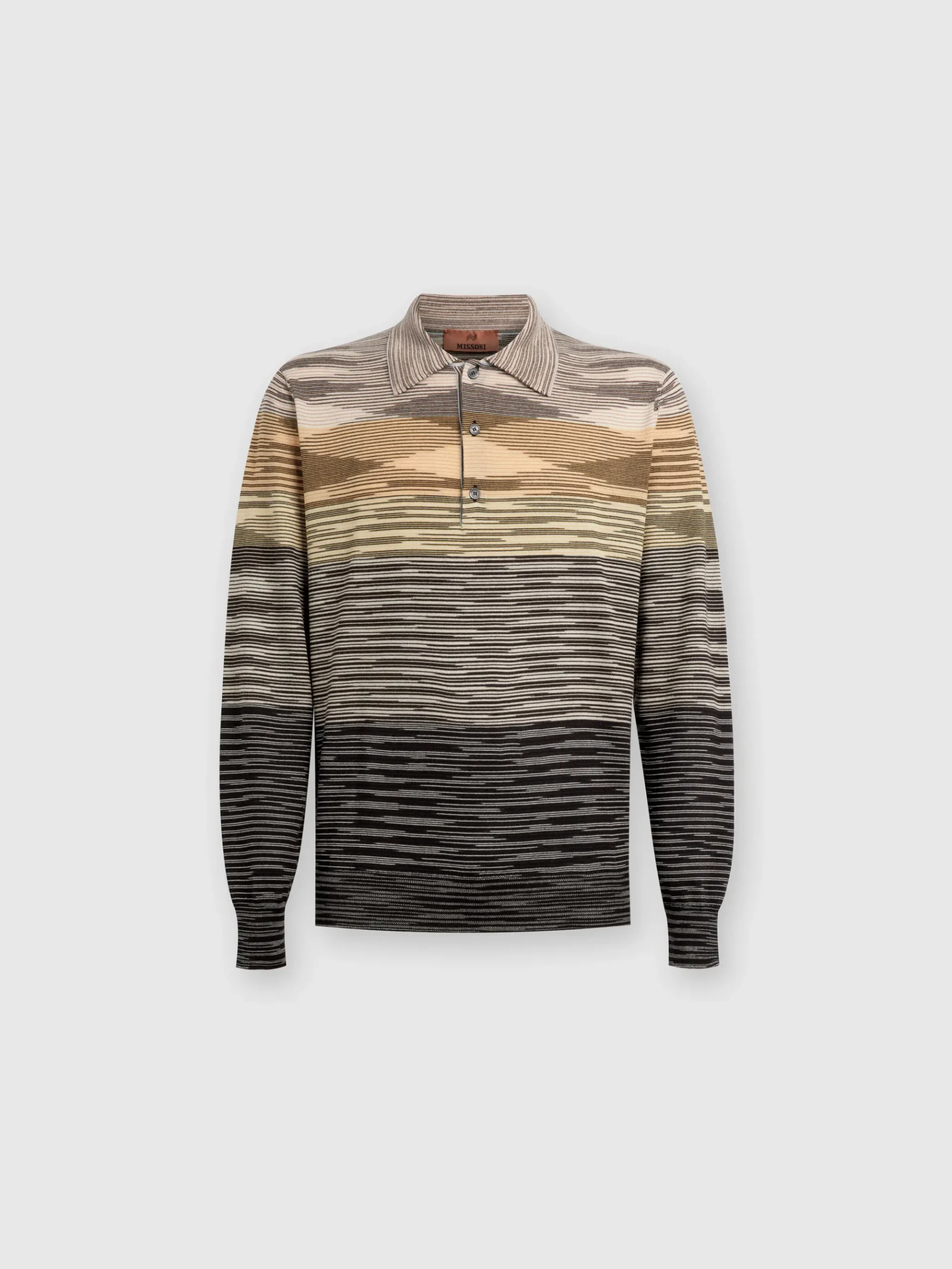 Long-sleeved polo shirt in slub wool