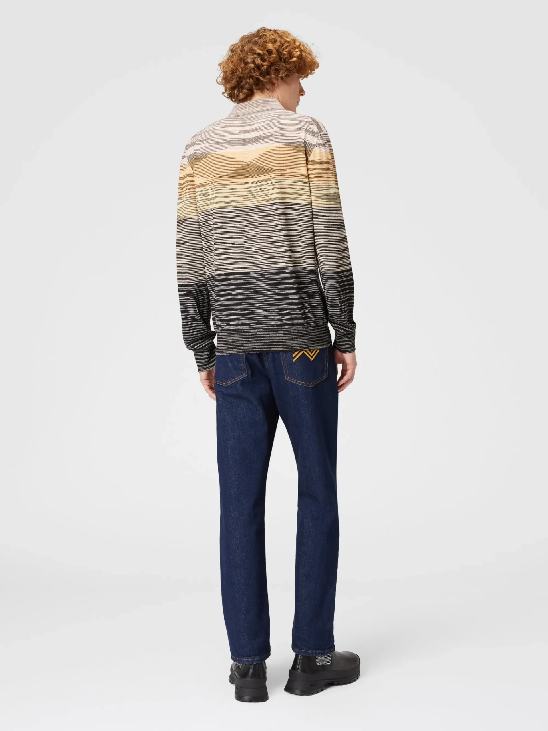 Long-sleeved polo shirt in slub wool