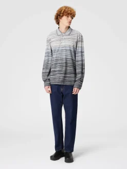 Long-sleeved polo shirt in slub cotton piqué