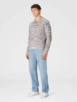 Long-sleeved polo shirt in cashmere and wool with slub motif