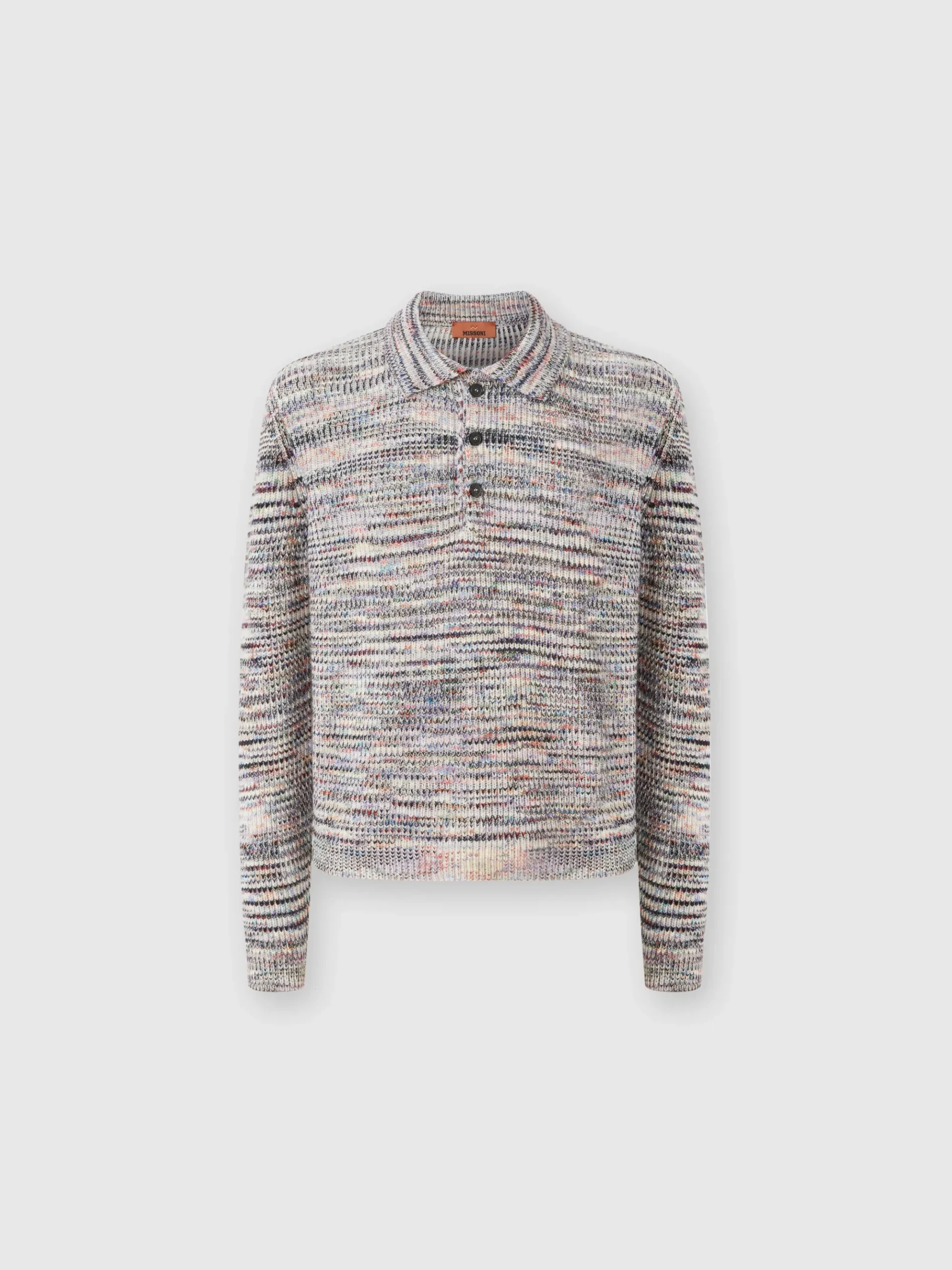 Long-sleeved polo shirt in cashmere and wool with slub motif