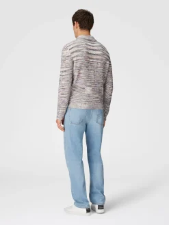 Long-sleeved polo shirt in cashmere and wool with slub motif